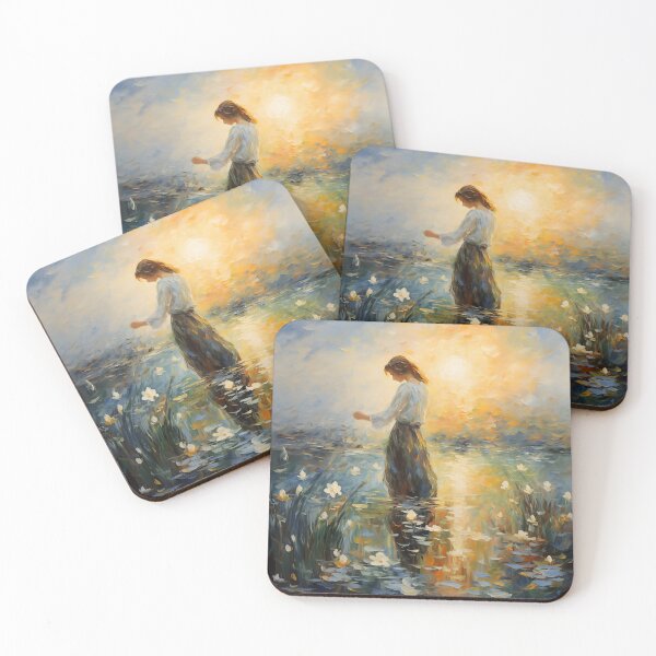 Item preview, Impressionist Woman standing in a Pond with Flowers designed and sold by dcrc.