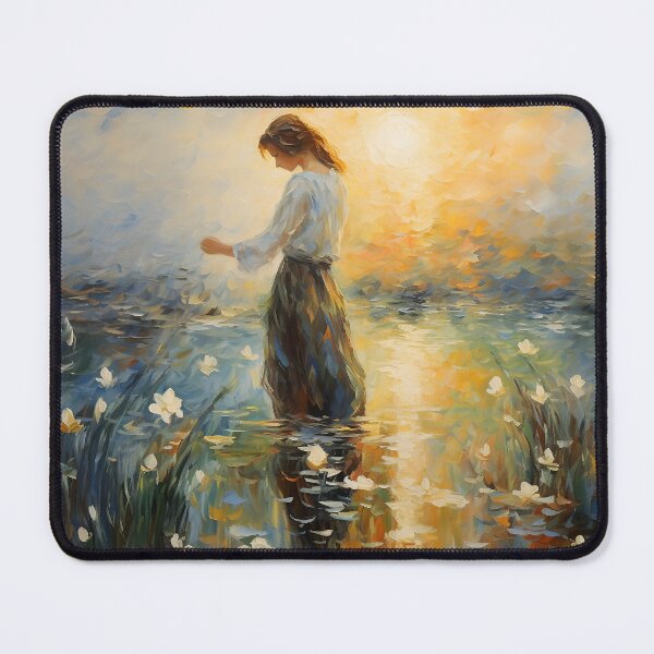 Item preview, Impressionist Woman standing in a Pond with Flowers designed and sold by dcrc.