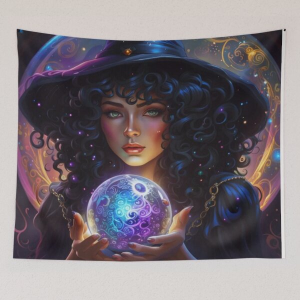 Item preview, Young Beautiful Sexy Witch Holding Crystal Ball designed and sold by WearWolfDesigns.