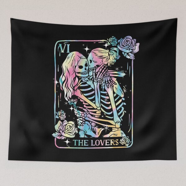 Item preview, The Lovers Tarot Card Funny Cute Lesbian Kissing Skeletons Occult Goth Gothic Costume a LGBTQ Valentines designed and sold by ARTsPlural.