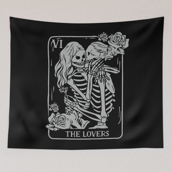 Item preview, The Lovers Tarot Card Funny Lesbian Kissing Skeletons Occult Goth Gothic Costume a LGBTQ Valentines designed and sold by ARTsPlural.