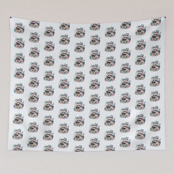 Item preview, Cute racoon sleeping in flowers designed and sold by BacalhanzZz.