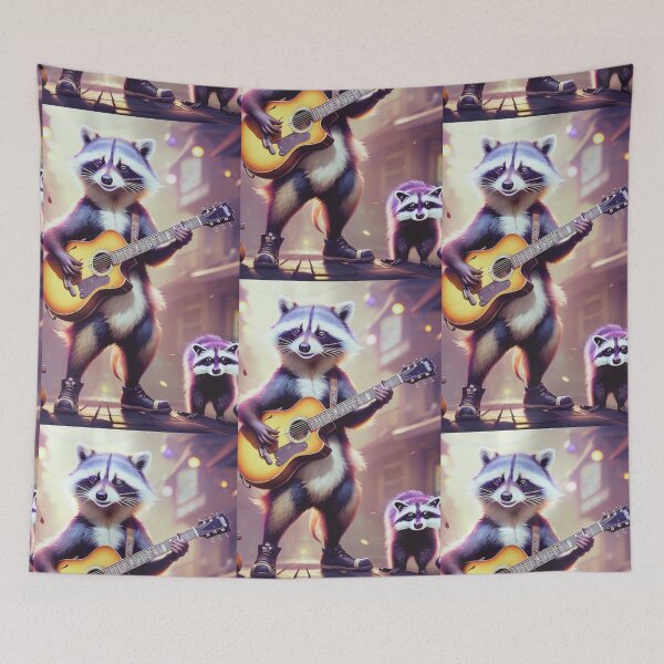 Item preview, a cool raccoon playing guitar for his pet raccoon designed and sold by Pelzi100.