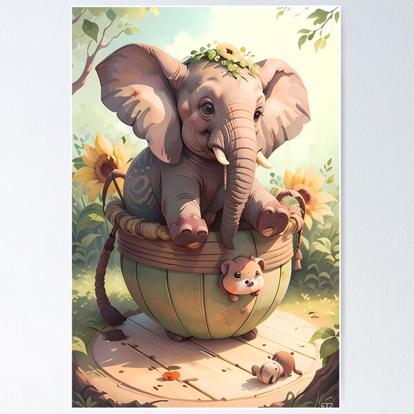 Item preview, Cute elephant on a basket designed and sold by lrojas94.