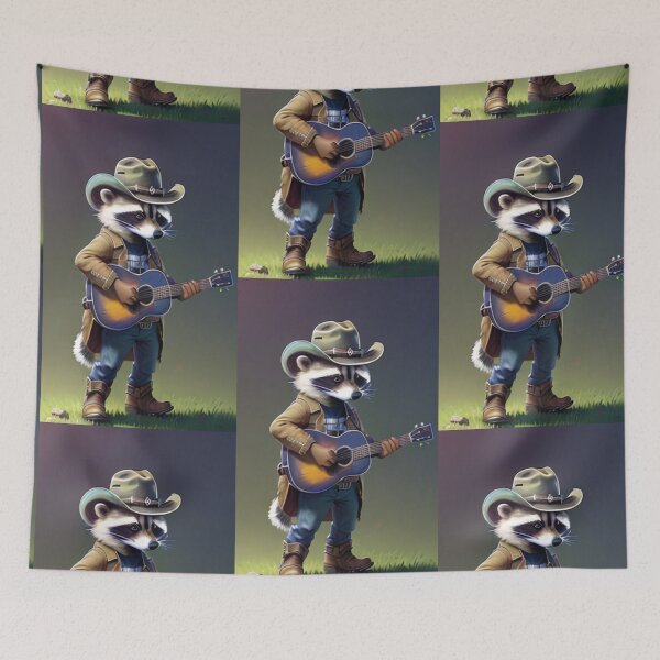 Item preview, a cool cowboy raccoon playing guitar guitar  designed and sold by Pelzi100.