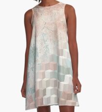 Distressed Cube Pattern - Nude, turquoise and seashell A-Line Dress