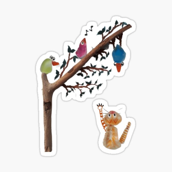 Item preview, Colorful birds taunting a cat designed and sold by RockPaperArt.