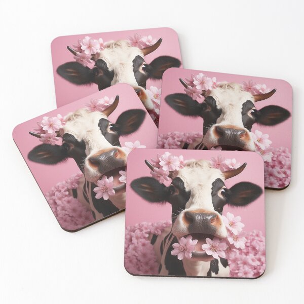 Aperçu de l'œuvre Cow with flowers on a pink background créée et vendue par Andrey Tarakanov.