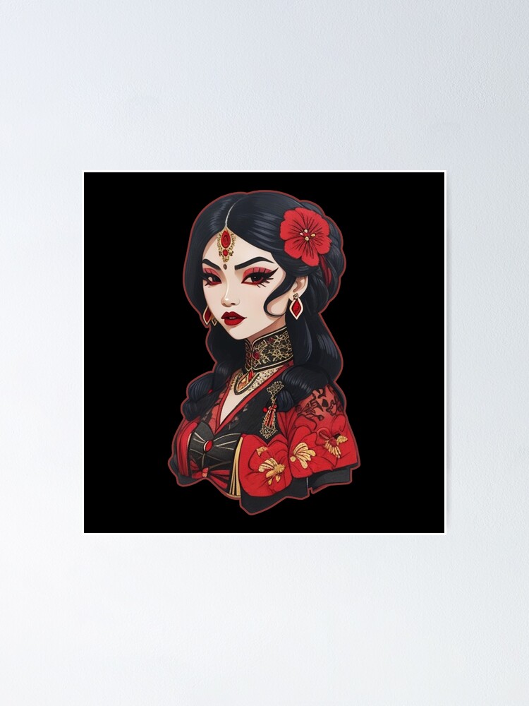 Traditional Pretty Vmpie Asian Girl in Black and Red Arabian,European  Victorian Gothic Dress Tattoo " Poster for Sale by Cesarcali | Redbubble