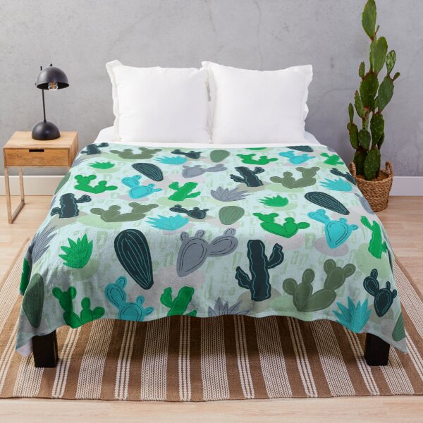 Item preview, Illustrated Desert Cactus Pattern with tossed rocks on light blue and rectangles designed and sold by Sockstomistic.