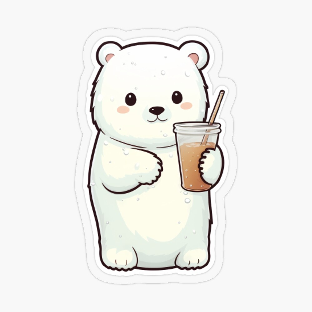 Kawaii polar bear holding bubble tea Sticker for Sale by Clara Shima  Shima