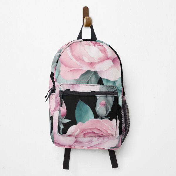 Item preview, 3D romantic Pink Teal Watercolor Floral Pattern black background designed and sold by Emplan.