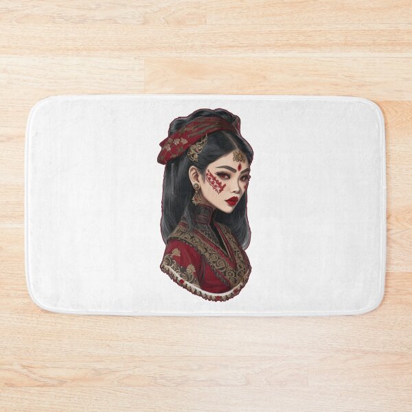 Item preview, Traditional Digital Embroidery Of Vampire Asian Woman in Black and Red Aztec, Asian and Victorian Gothic Dress  designed and sold by Kai Multiverse.