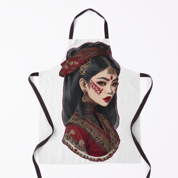 Item preview, Traditional Digital Embroidery Of Vampire Asian Woman in Black and Red Aztec, Asian and Victorian Gothic Dress  designed and sold by Kai Multiverse.