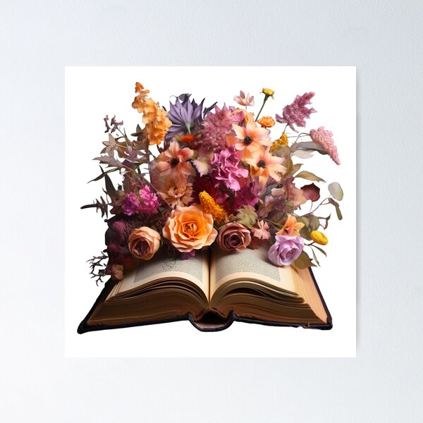 Aesthetic open book design with flowers Poster for Sale by