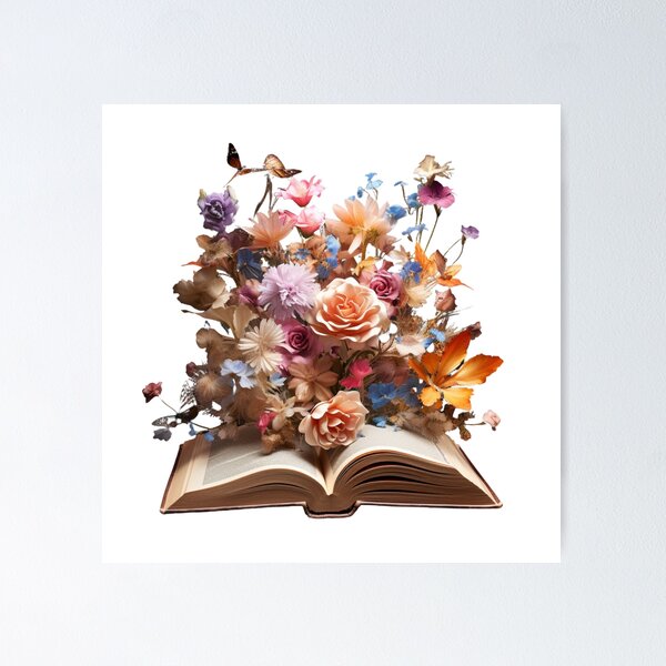 Aesthetic open book design with flowers Poster for Sale by