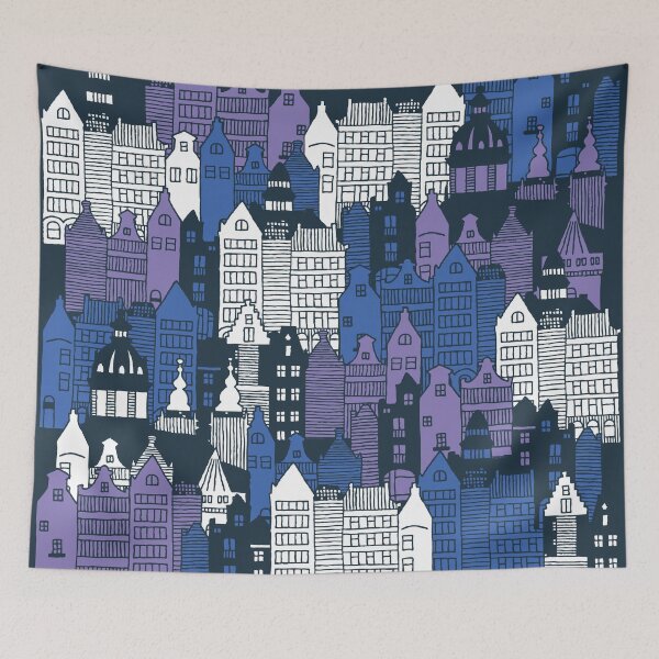 Item preview, Amsterdam Canal Houses Night City Doodle  designed and sold by sundrystudio.