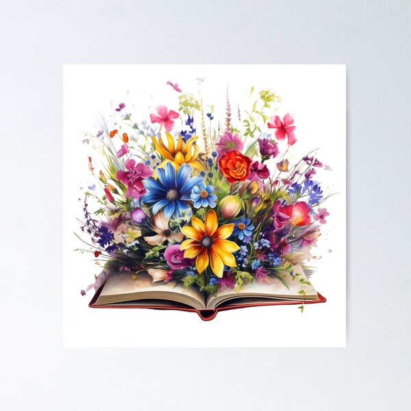 Aesthetic open book design with flowers Poster for Sale by