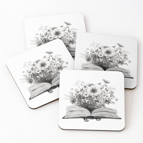 Item preview, Open Book With Flowers Black and White designed and sold by densok.