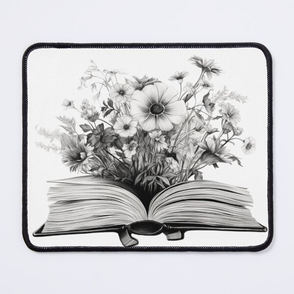 Item preview, Open Book With Flowers Black and White designed and sold by densok.