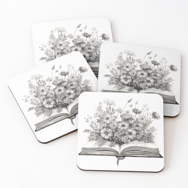 Item preview, Open Book With Flowers Black and White designed and sold by densok.