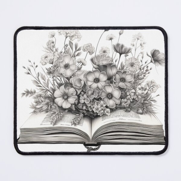 Item preview, Open Book With Flowers Black and White designed and sold by densok.