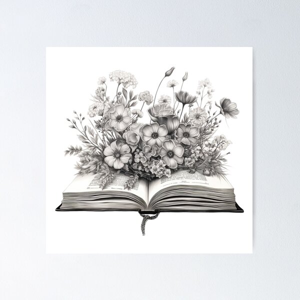 Aesthetic open book design with flowers Poster for Sale by