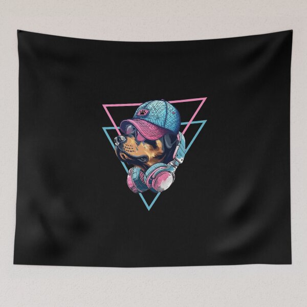Item preview, Cool Rottweiler with Headset and Cap Blue Pink Punk Dj Music Lover Design designed and sold by MysteriousJ.