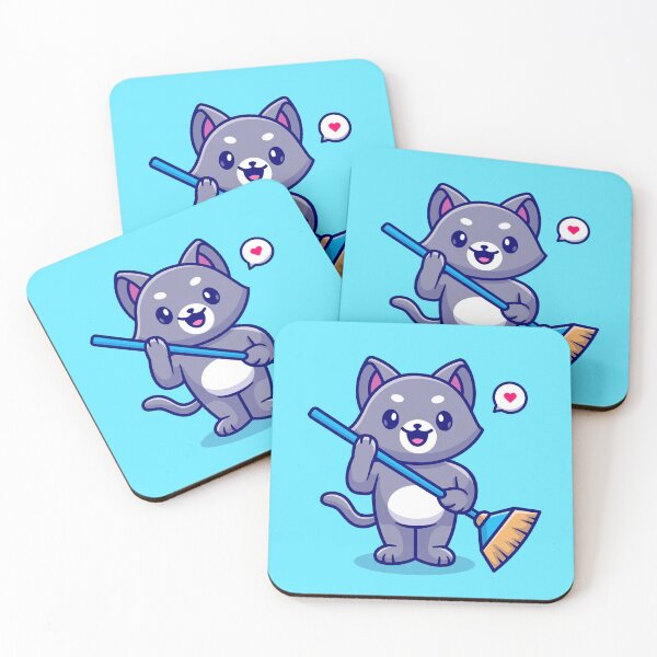 Item preview, "Purrfectly Clean: Cute Cat Holding Broom Cartoon Icon" designed and sold by hjian8219.