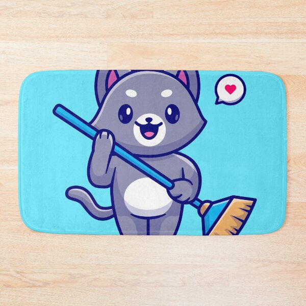 Item preview, "Purrfectly Clean: Cute Cat Holding Broom Cartoon Icon" designed and sold by hjian8219.
