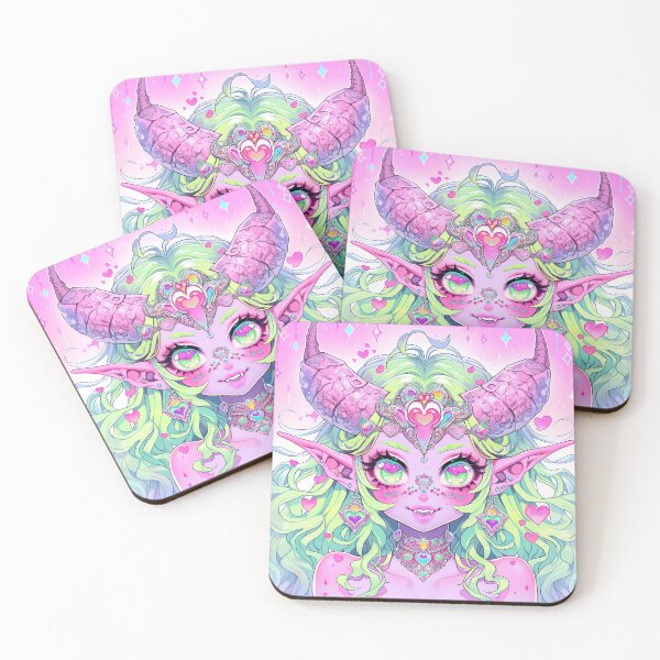 Item preview, Pink and Green Demon Anime Girl designed and sold by bubblegoth.