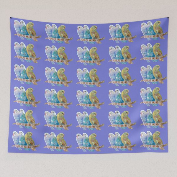 Item preview, Three Budgies Siiting on a Branch Purple designed and sold by Sarah  Rajkotwala.