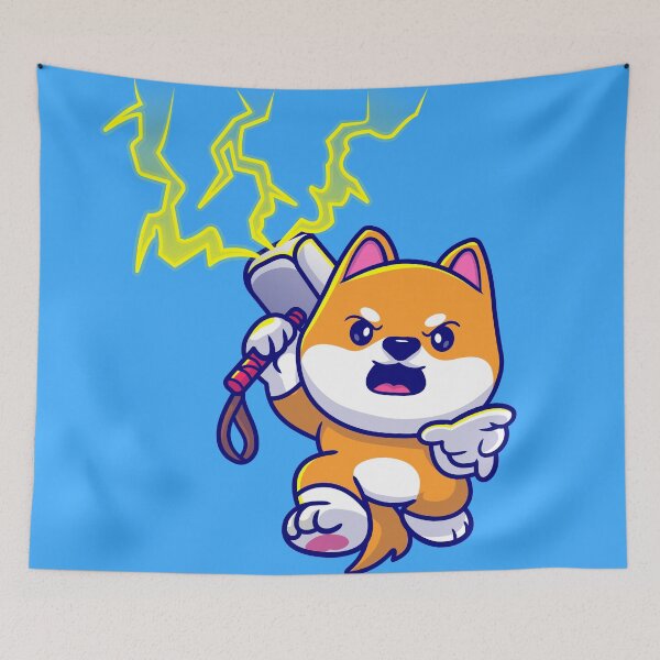 Item preview, Shiba Inu Lightning Strikes: Cute Dog with Hammer & Lightning Cartoon Icon designed and sold by hjian8219.
