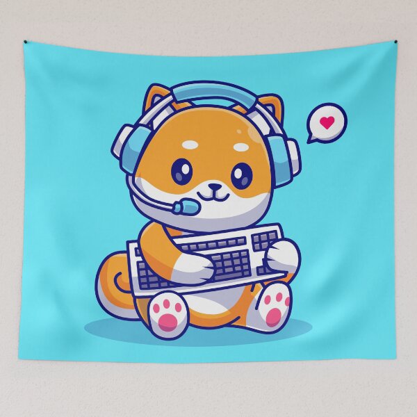 Item preview, Gamer Shiba: Cute Dog with Keyboard and Headphones Cartoon Icon designed and sold by hjian8219.