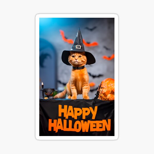 Happy halloween with little orange cat. Sticker
