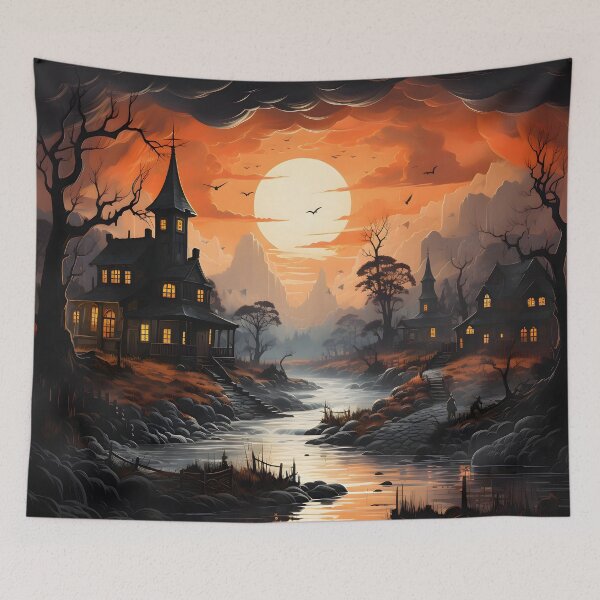 Item preview, Haunted Halloween Street designed and sold by ConfettiSkyArt.