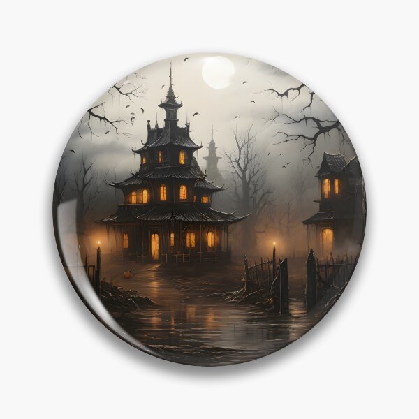 Item preview, Halloween Street With Haunted House designed and sold by ConfettiSkyArt.