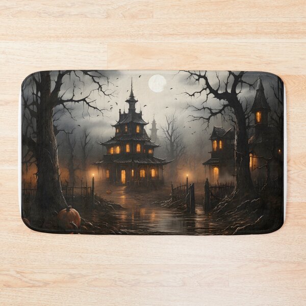Item preview, Halloween Street With Haunted House designed and sold by ConfettiSkyArt.