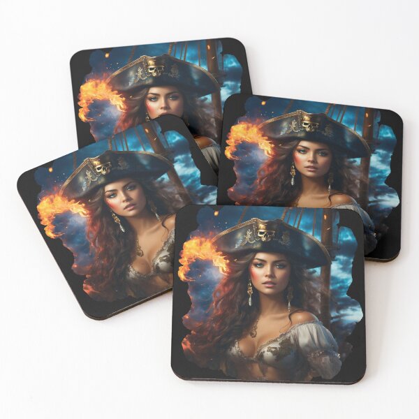 Item preview, Vintage Pirate Woman With Skull Retro Romance Pirates Sailing Ship designed and sold by TriniTeeClub.