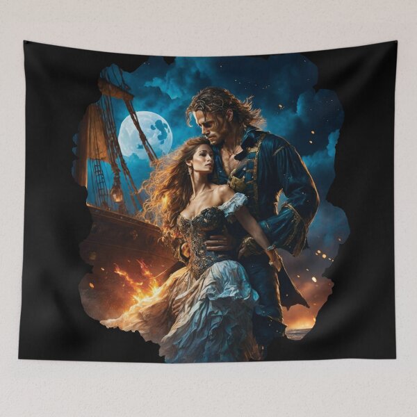 Item preview, Retro Pirate Moon Lovers Gothic Steampunk Pirates Romance designed and sold by TriniTeeClub.