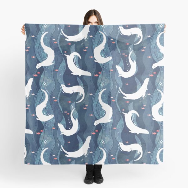 Item preview, Swimming otters on navy blue designed and sold by adenaJ.