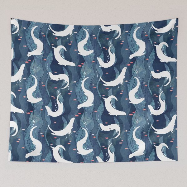 Item preview, Swimming otters on navy blue designed and sold by adenaJ.