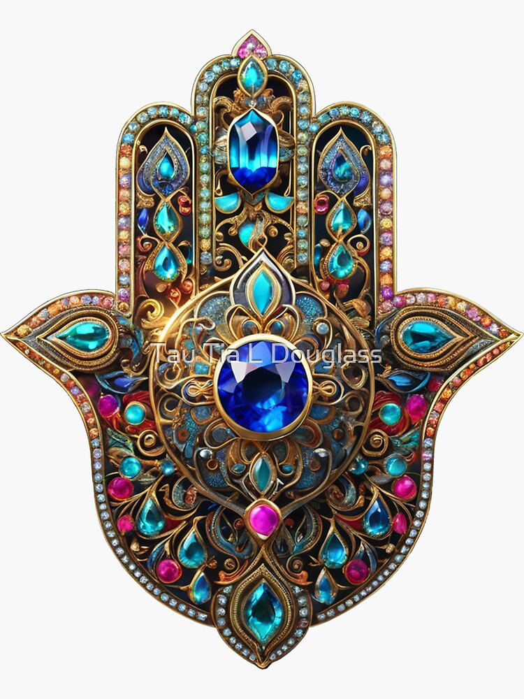 Thumbnail 3 of 3, Sticker, Bejewelled Hamsa Hand designed and sold by PurplePeacock.