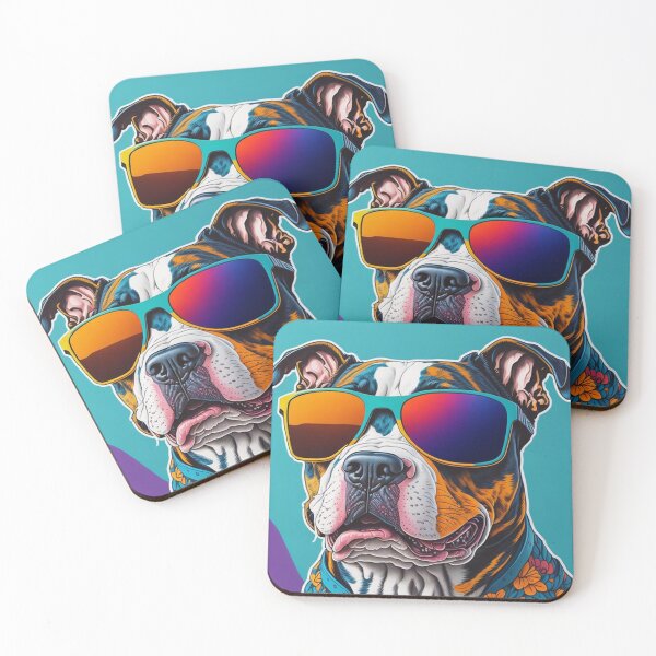 Item preview, Chill Vibes: Pitbull in Shades & Hawaiian Shirt on Colorful Canvas designed and sold by LivingItFunky.