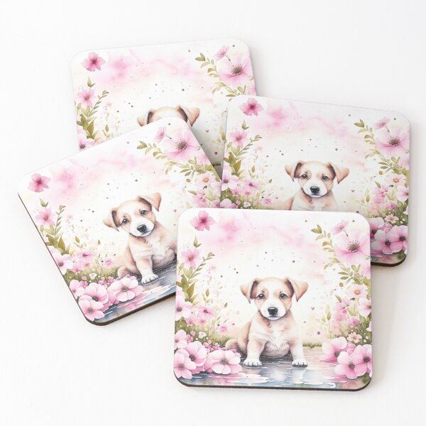 Item preview, Floral Frolic: The Puppy's Playful Adventure in a Pond of Pink Flowers designed and sold by MiggysArtHaven.