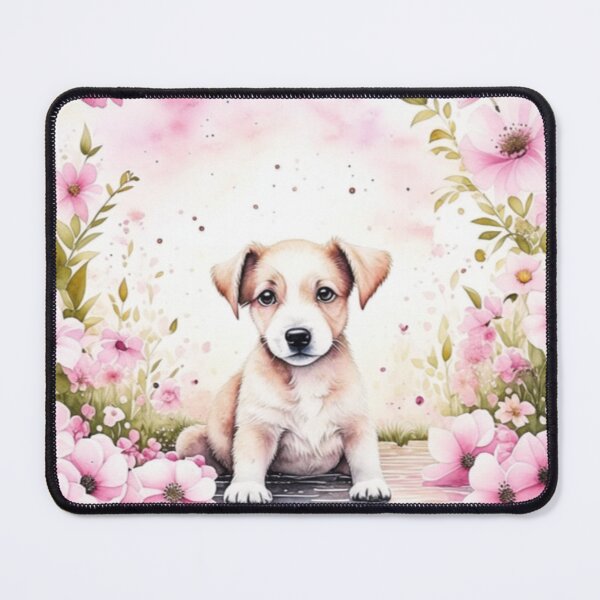 Item preview, Floral Frolic: The Puppy's Playful Adventure in a Pond of Pink Flowers designed and sold by MiggysArtHaven.