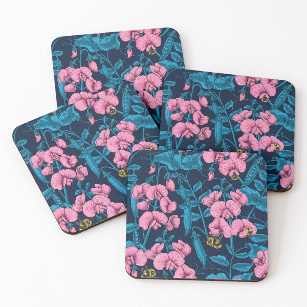 Item preview, Sweet peas and bumblebees, pink and dark blue designed and sold by Katerina Mitkova Kirilova.