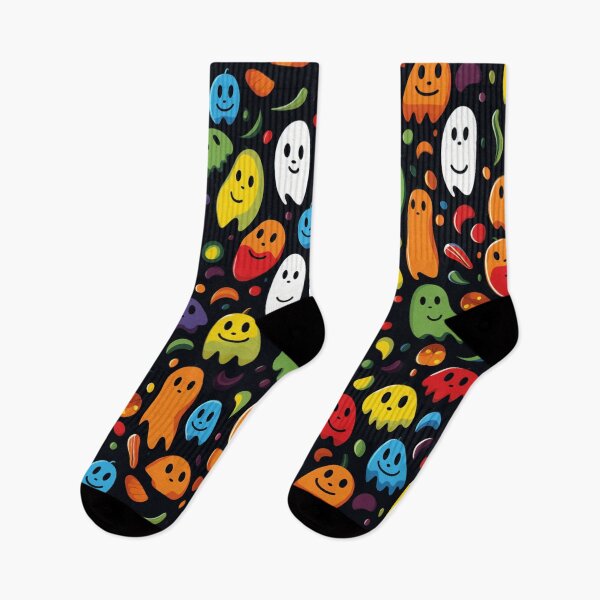 Item preview, Colorful fantasy pattern blue red green turquoise yellow black ornaments Halloween ghosts designed and sold by G-M-Designs.