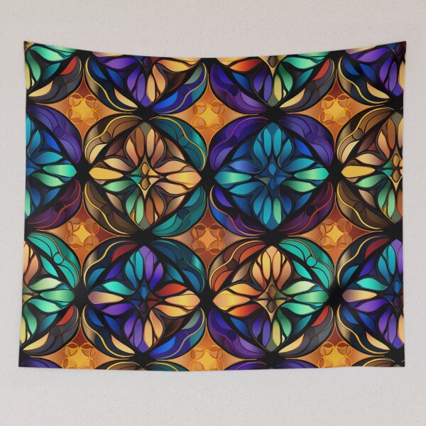 Item preview, Colorful fantasy pattern blue green gold purple turquoise yellow black ornaments designed and sold by G-M-Designs.