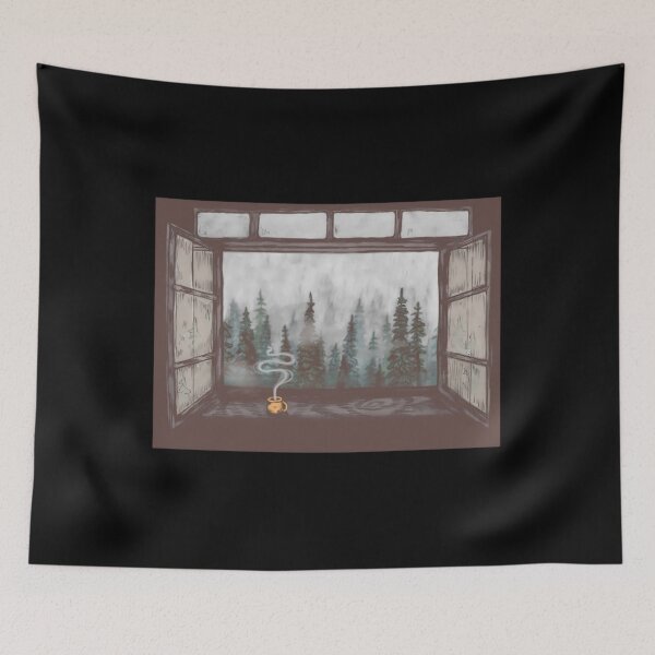 Item preview, Foggy Forest Window  Cozy Fall Illustration Art Board Print 	 designed and sold by omszkwrsemp86.